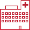 病院の建物の赤い輪郭
