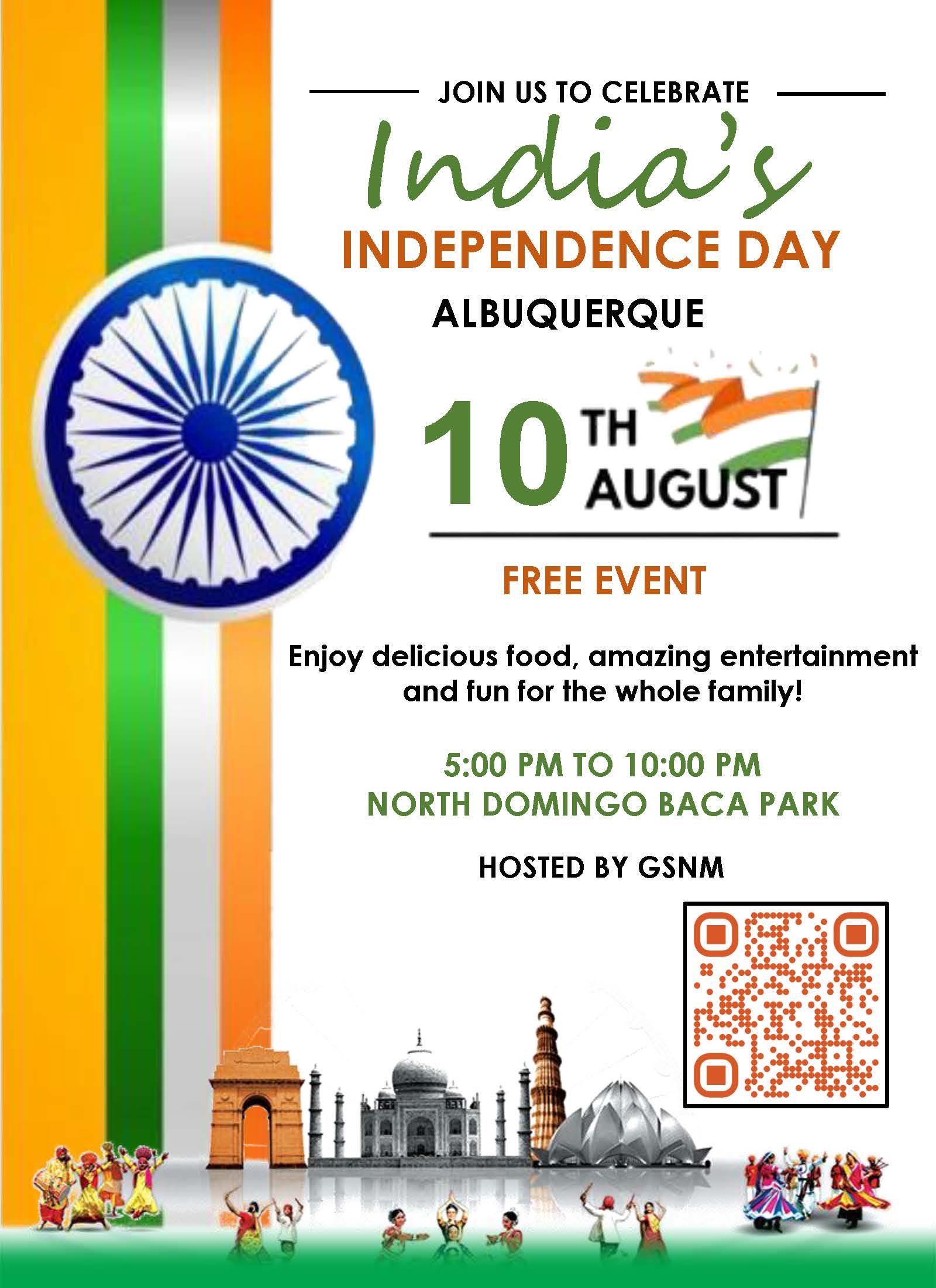 Flyer for India Independence day celebration, details below.