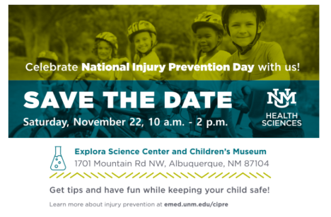 Save the date poster for UNMH National Injury Prevention Day.