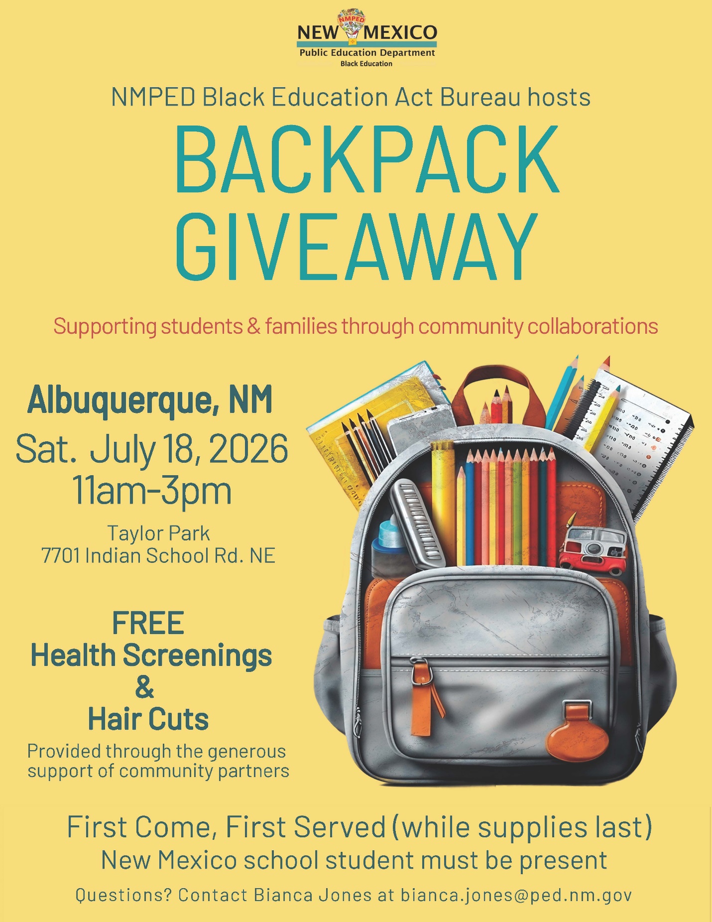 Flyer with information as listed above