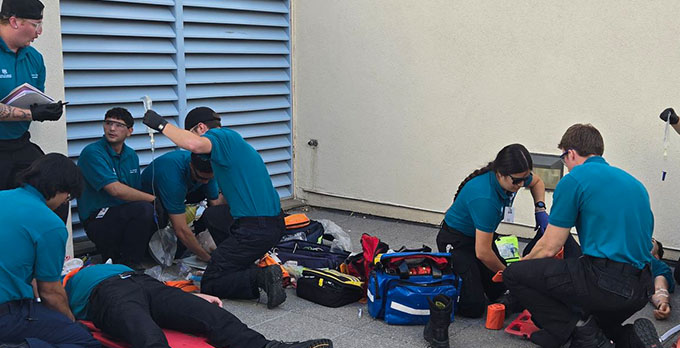 EMS students training in a classroom