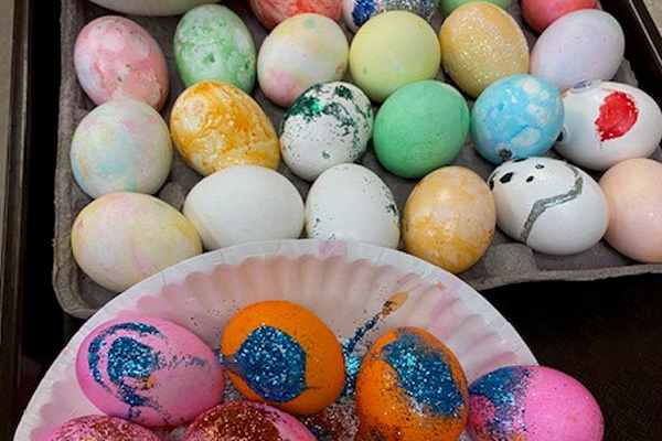 Painted and decorated eggs.