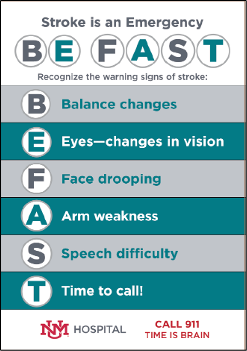 BE FAST stroke emergency warning signs.