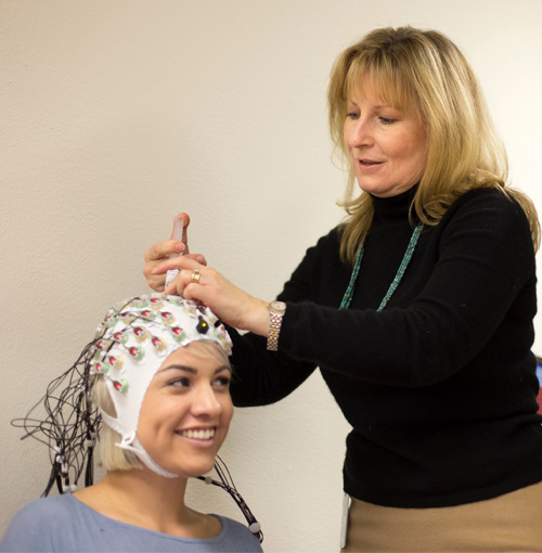 Patient receiving neurological study.