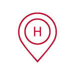 red icon of map pin with an H inside
