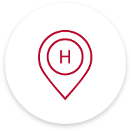 red icon of map pin with an H inside